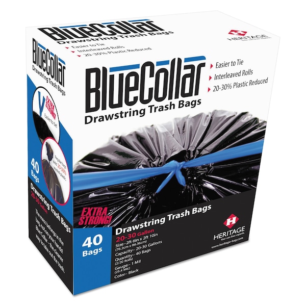 Bluecollar 30 gal Trash Bags, 37 in x 34 in, Premium, 1 mil, Black N6034YK RC1 - main